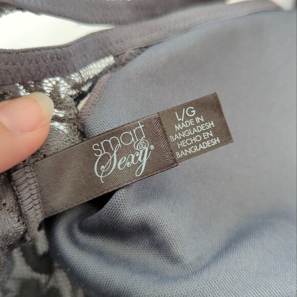 smart & sexy Womens Bralette Top Large Longline Padded Gray Blue Lace Long EUC - Picture 3 of 6